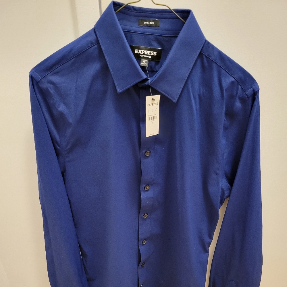 Express Men's Extra Slim Blue Performance Shirt S NWT